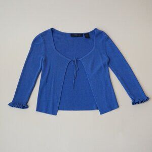Vintage Express World Brand Blue Ribbed Knit Front Tie Cardigan - Size XS